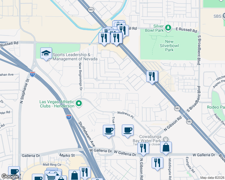 map of restaurants, bars, coffee shops, grocery stores, and more near 6365 Dan Blocker Avenue in Henderson