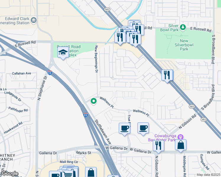map of restaurants, bars, coffee shops, grocery stores, and more near 6305 Dan Blocker Avenue in Henderson