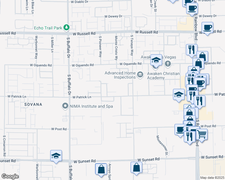 map of restaurants, bars, coffee shops, grocery stores, and more near 7492 Mulgrave Court in Las Vegas
