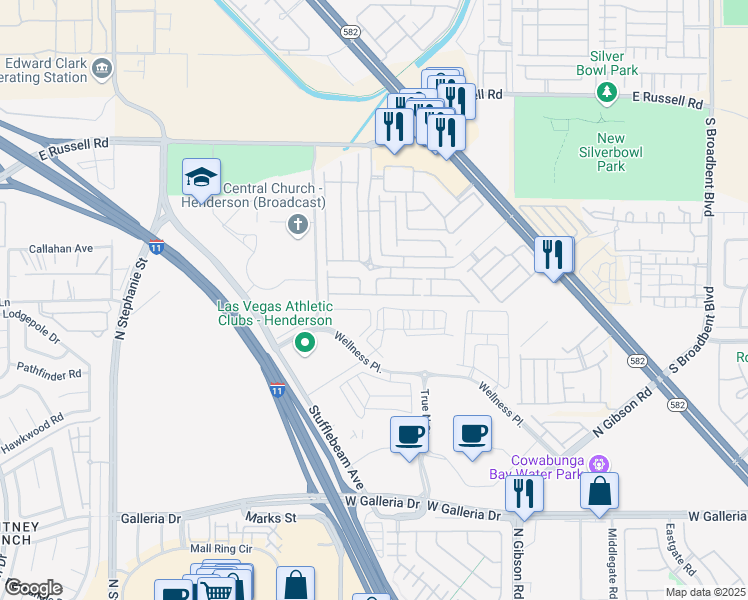 map of restaurants, bars, coffee shops, grocery stores, and more near 6305 Dan Blocker Avenue in Henderson