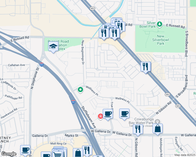 map of restaurants, bars, coffee shops, grocery stores, and more near 6305 Dan Blocker Avenue in Henderson
