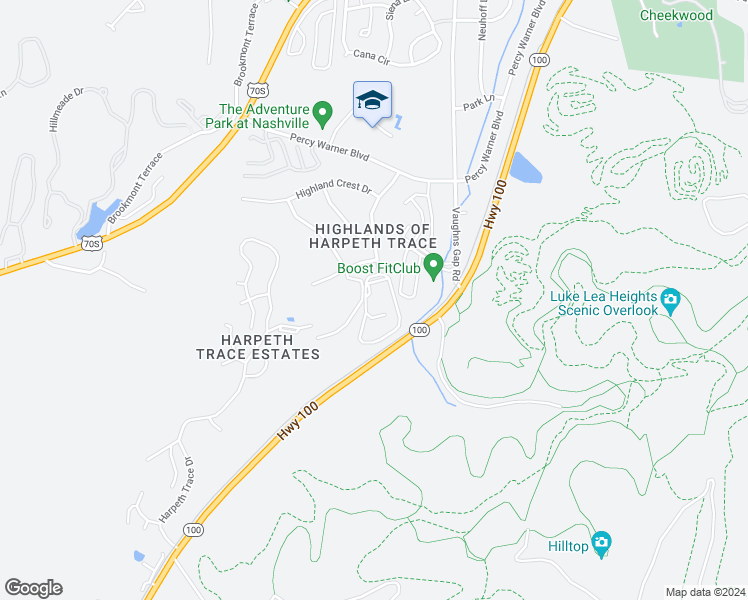 map of restaurants, bars, coffee shops, grocery stores, and more near 6953 Highland Park Drive in Nashville