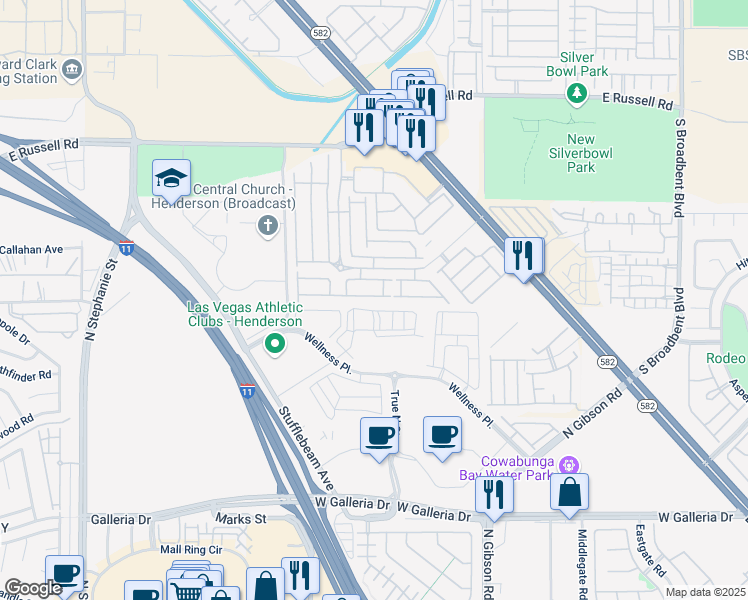 map of restaurants, bars, coffee shops, grocery stores, and more near 6365 Dan Blocker Avenue in Henderson