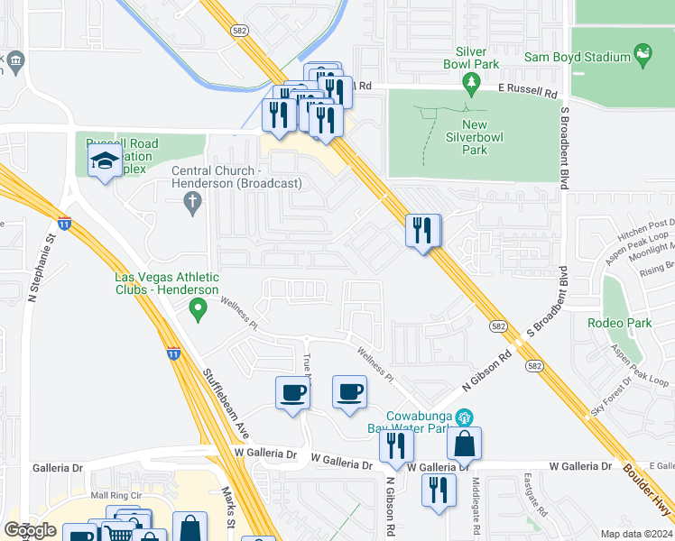 map of restaurants, bars, coffee shops, grocery stores, and more near 6473 Stone Dry Avenue in Henderson