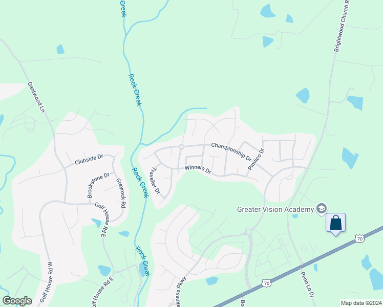 map of restaurants, bars, coffee shops, grocery stores, and more near 680 Winners Circle in Whitsett