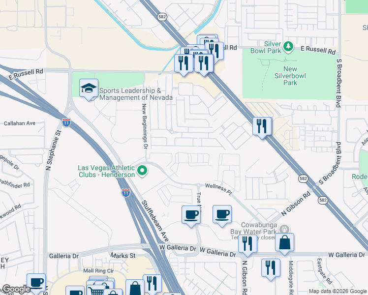 map of restaurants, bars, coffee shops, grocery stores, and more near 6345 Dan Blocker Avenue in Henderson