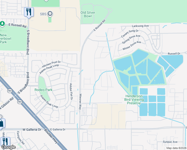 map of restaurants, bars, coffee shops, grocery stores, and more near 6000-6416 Wiesner Way in Henderson