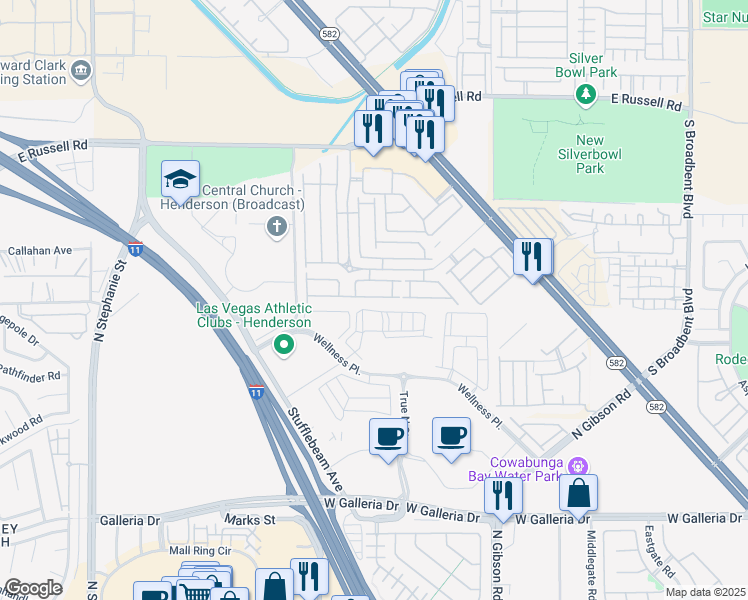 map of restaurants, bars, coffee shops, grocery stores, and more near 6345 Dan Blocker Avenue in Henderson