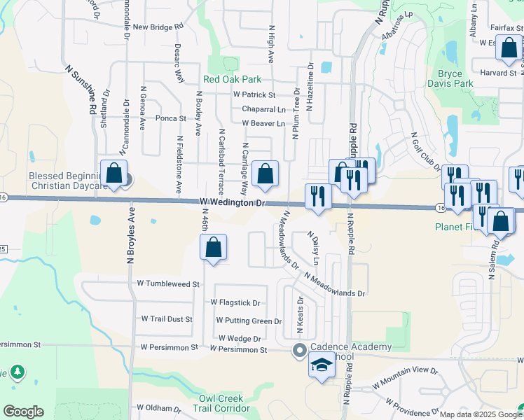 map of restaurants, bars, coffee shops, grocery stores, and more near 4363 West Wedington Drive in Fayetteville