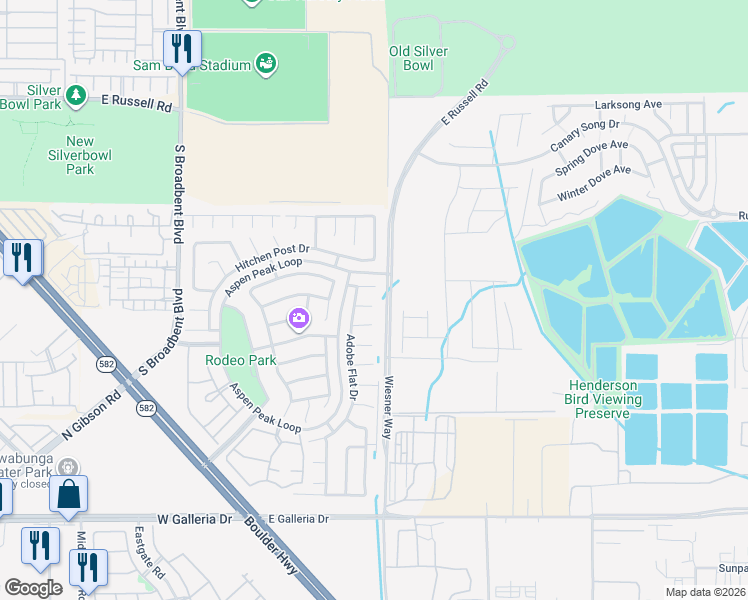 map of restaurants, bars, coffee shops, grocery stores, and more near 613 High Grass Court in Henderson