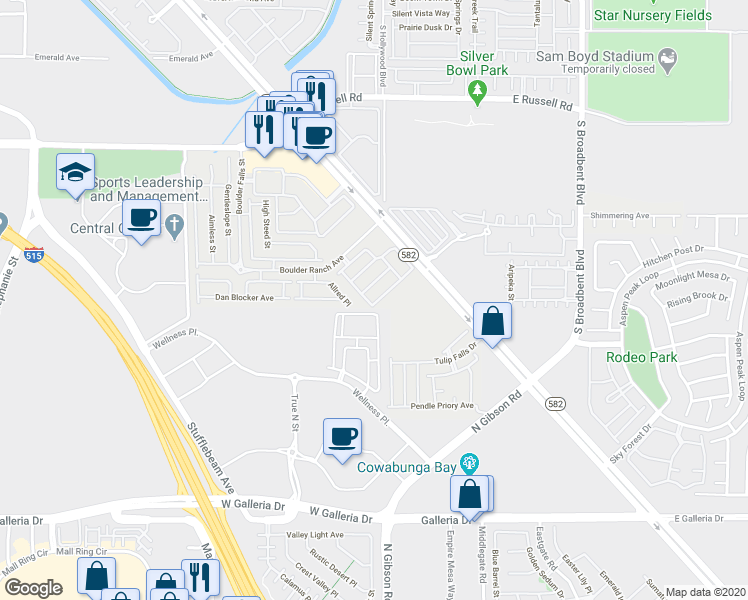 map of restaurants, bars, coffee shops, grocery stores, and more near 6559 Tumbleweed Ridge Lane in Henderson