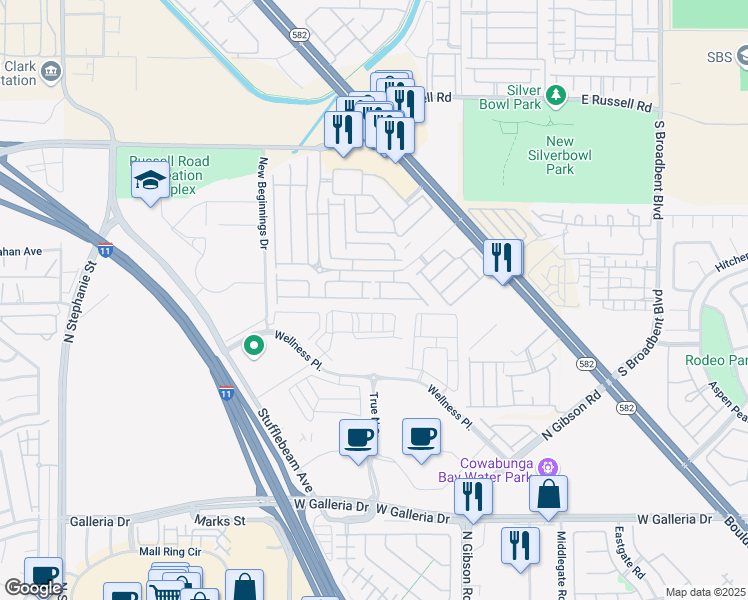 map of restaurants, bars, coffee shops, grocery stores, and more near 6441 Stone Dry Avenue in Henderson