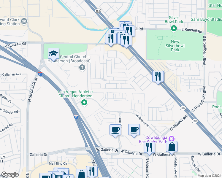 map of restaurants, bars, coffee shops, grocery stores, and more near 6365 Dan Blocker Avenue in Henderson