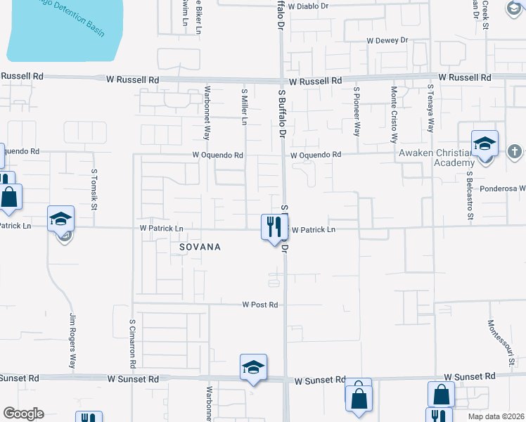 map of restaurants, bars, coffee shops, grocery stores, and more near B1 Ron Court in Las Vegas