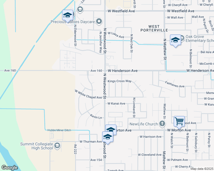 map of restaurants, bars, coffee shops, grocery stores, and more near 640 Oxford Street in Porterville