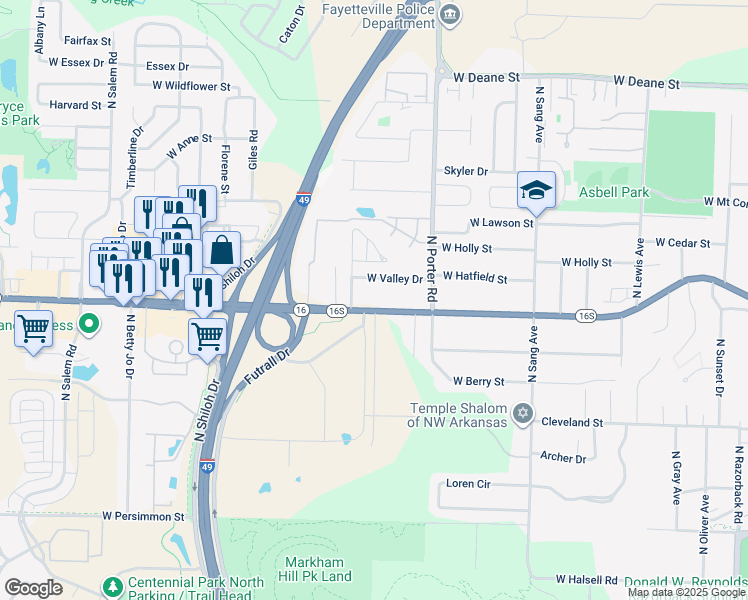 map of restaurants, bars, coffee shops, grocery stores, and more near 2589 W Wedington Dr in Fayetteville