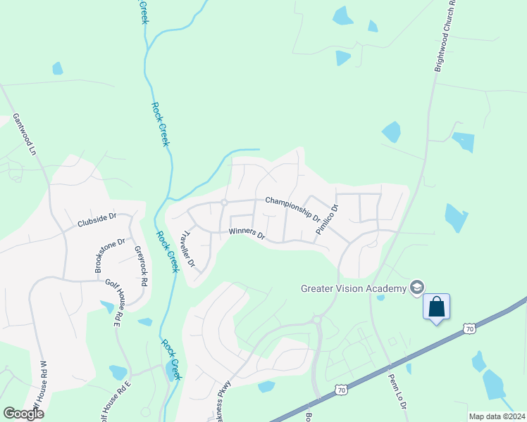 map of restaurants, bars, coffee shops, grocery stores, and more near 684 Winners Point in Whitsett