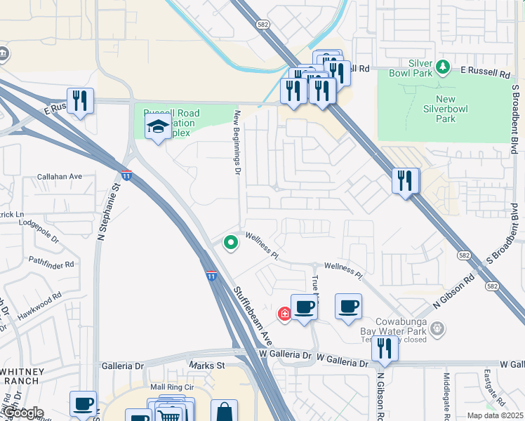 map of restaurants, bars, coffee shops, grocery stores, and more near 6255 Dan Blocker Avenue in Henderson