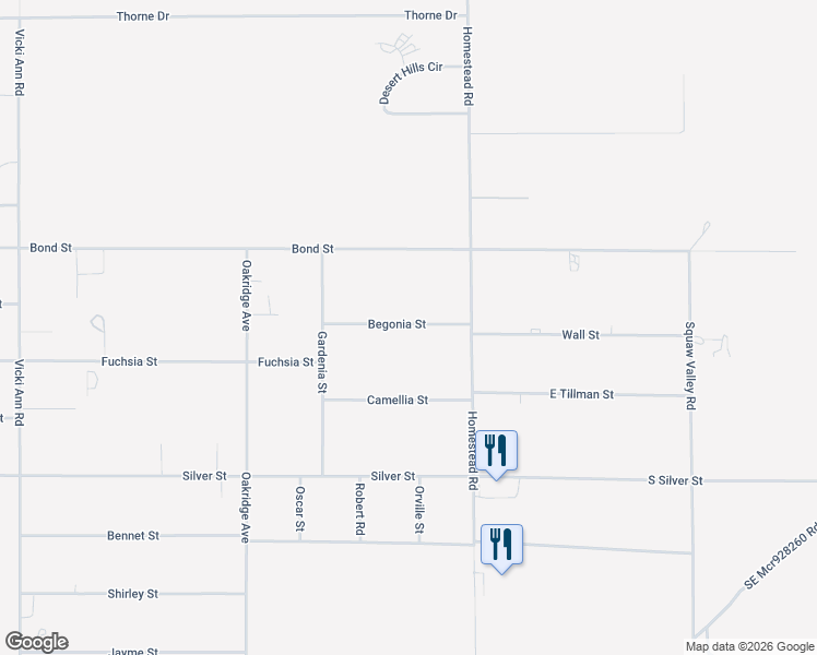 map of restaurants, bars, coffee shops, grocery stores, and more near 2871 Begonia Street in Pahrump
