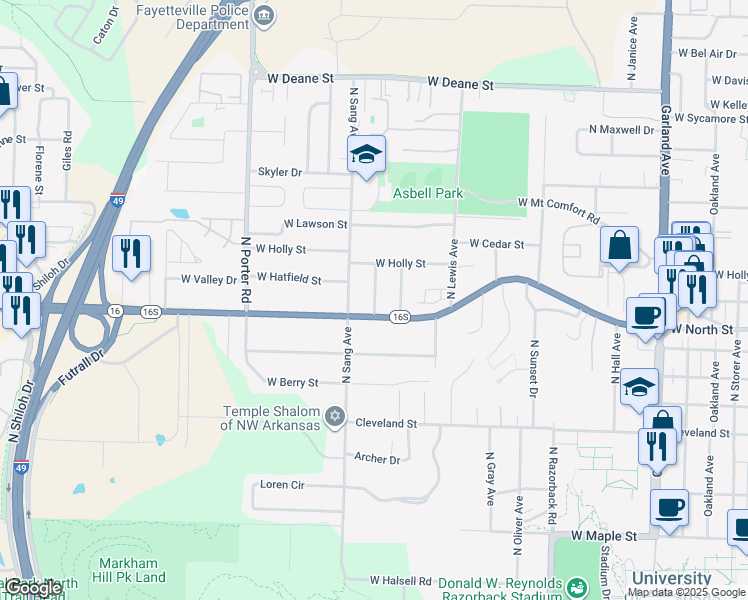 map of restaurants, bars, coffee shops, grocery stores, and more near 2000 West Wedington Drive in Fayetteville