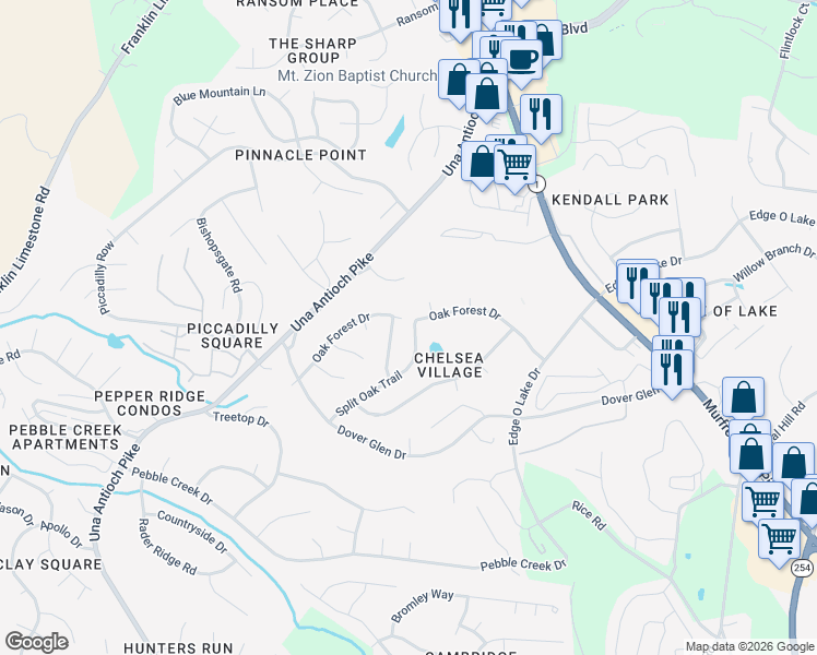 map of restaurants, bars, coffee shops, grocery stores, and more near 2912 Split Oak Trail in Nashville