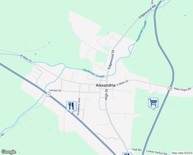map of restaurants, bars, coffee shops, grocery stores, and more near Gin Alley in Alexandria