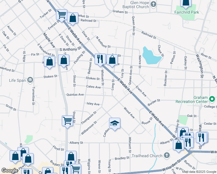 map of restaurants, bars, coffee shops, grocery stores, and more near 209 Cates Avenue in Burlington