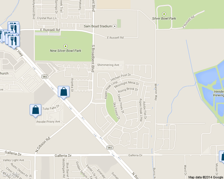 map of restaurants, bars, coffee shops, grocery stores, and more near 1017 Cedar Pines Street in Henderson