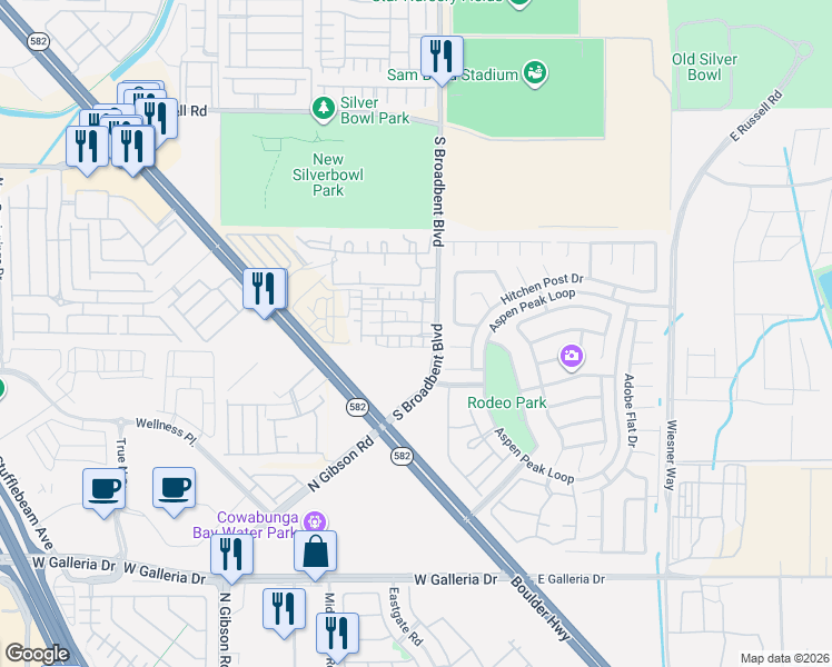 map of restaurants, bars, coffee shops, grocery stores, and more near 6957 Graceful Cloud Avenue in Henderson