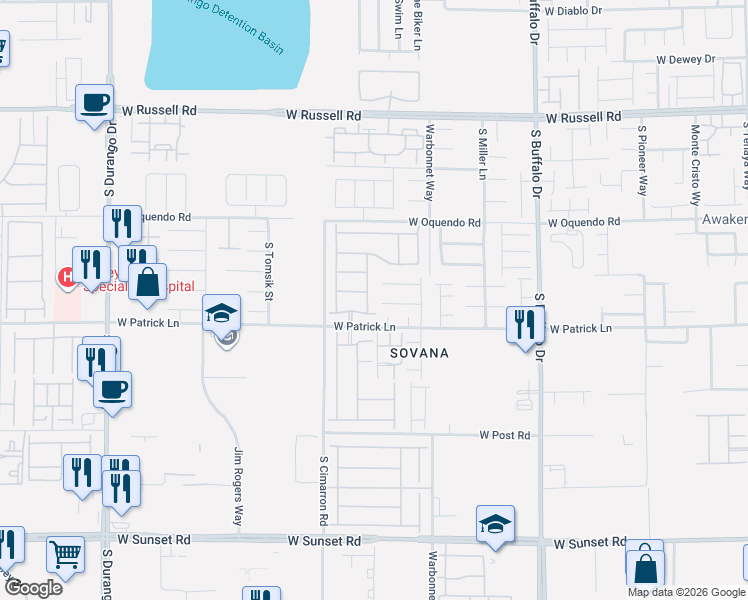 map of restaurants, bars, coffee shops, grocery stores, and more near 6077 Villa Trieste Court in Las Vegas