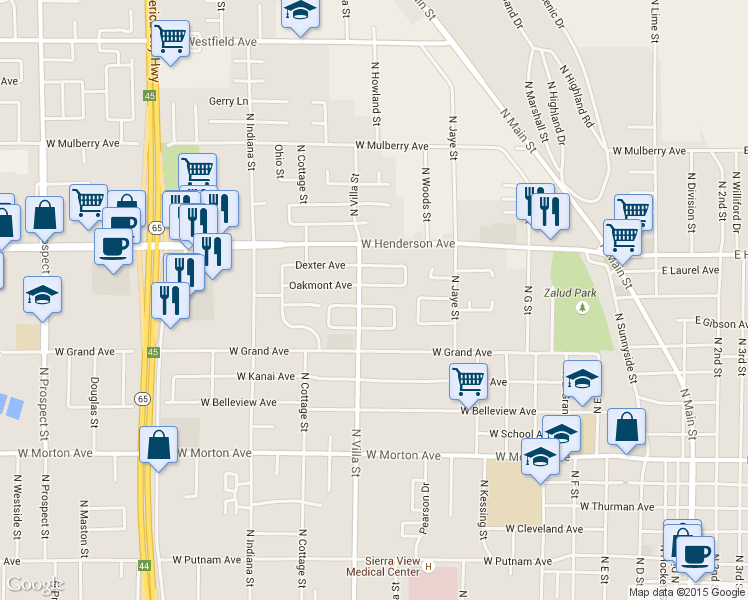map of restaurants, bars, coffee shops, grocery stores, and more near 570 Fairhaven Avenue in Porterville