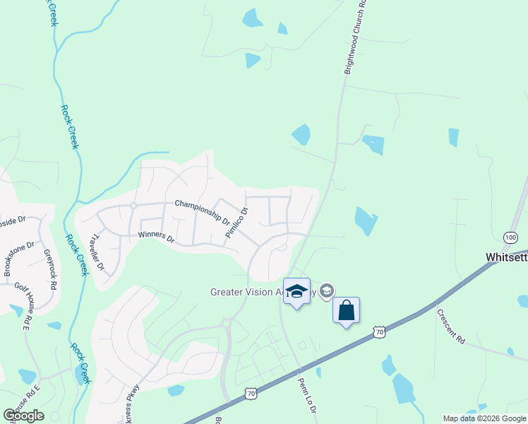 map of restaurants, bars, coffee shops, grocery stores, and more near 599 Jockey Place in Whitsett