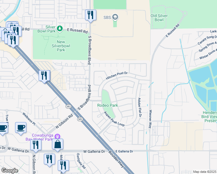 map of restaurants, bars, coffee shops, grocery stores, and more near 1017 Cedar Pines Street in Henderson