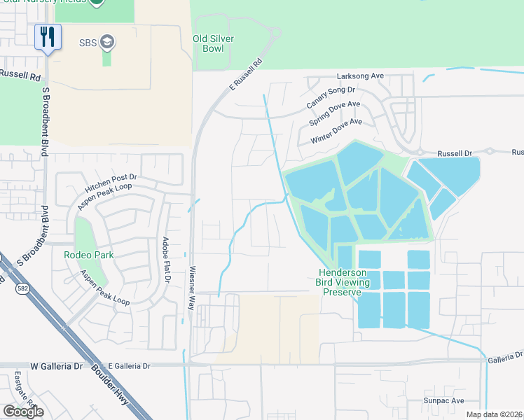 map of restaurants, bars, coffee shops, grocery stores, and more near 1039 Forest Falcon Drive in Henderson