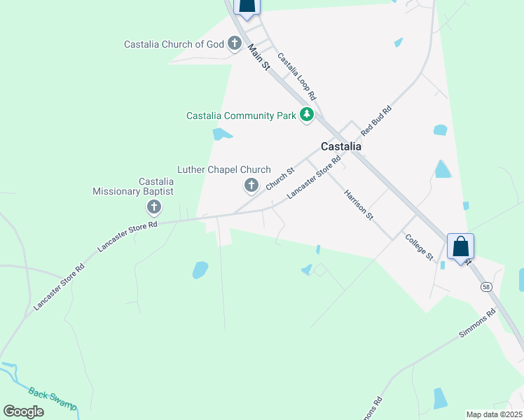 map of restaurants, bars, coffee shops, grocery stores, and more near Lancaster Store Road in Castalia