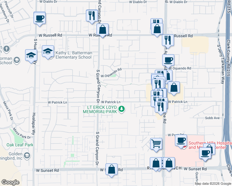 map of restaurants, bars, coffee shops, grocery stores, and more near 6083 South Doroca Street in Las Vegas