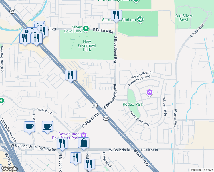 map of restaurants, bars, coffee shops, grocery stores, and more near 6952 Graceful Cloud Avenue in Henderson