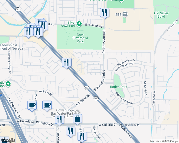 map of restaurants, bars, coffee shops, grocery stores, and more near 6870 Graceful Cloud Avenue in Henderson
