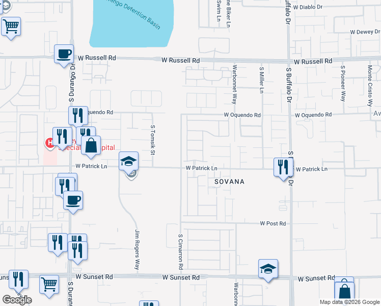 map of restaurants, bars, coffee shops, grocery stores, and more near 6106 Andover Wood Road in Las Vegas