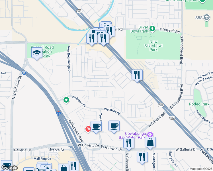 map of restaurants, bars, coffee shops, grocery stores, and more near 6441 Stone Dry Avenue in Henderson