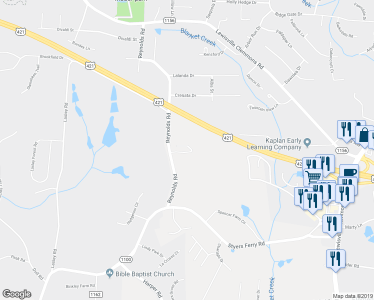 map of restaurants, bars, coffee shops, grocery stores, and more near 1079 Reynolds Road in Lewisville