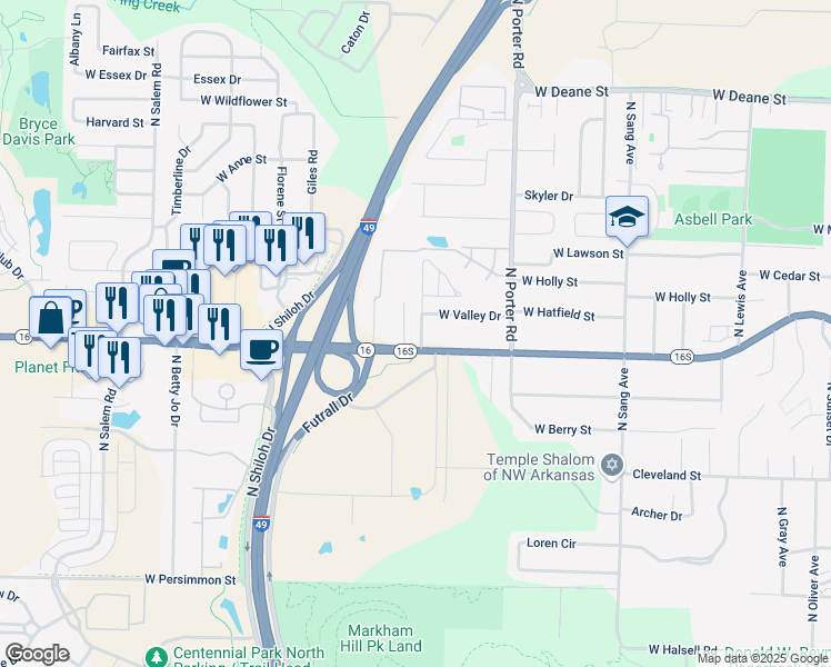 map of restaurants, bars, coffee shops, grocery stores, and more near 2653-2723 West Wedington Drive in Fayetteville