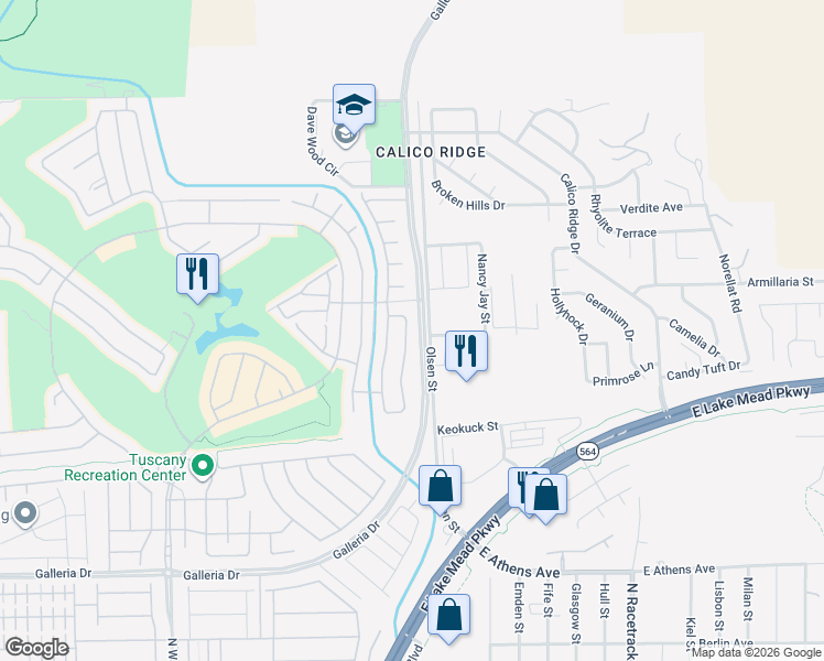 map of restaurants, bars, coffee shops, grocery stores, and more near 988 Via Del Campo in Henderson