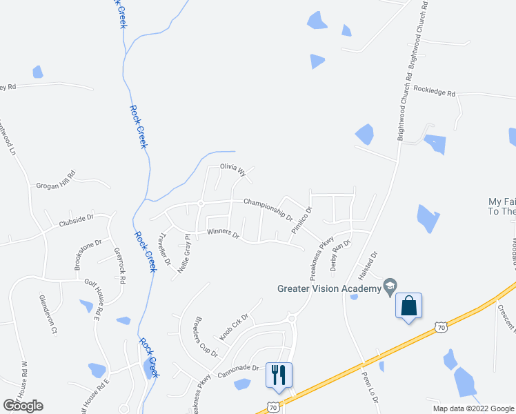 map of restaurants, bars, coffee shops, grocery stores, and more near 670 Affirmed Drive in Whitsett