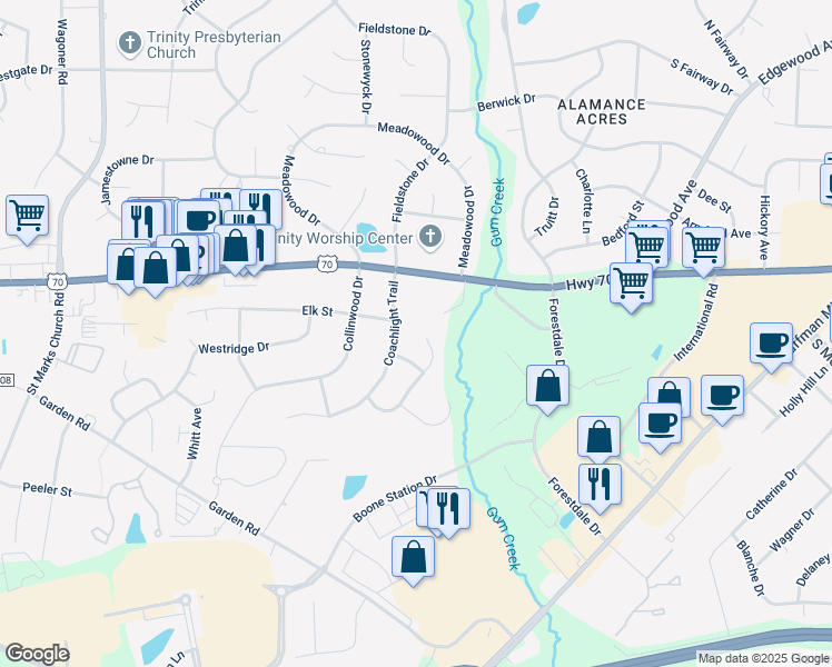 map of restaurants, bars, coffee shops, grocery stores, and more near 203 Benjamin Court in Burlington