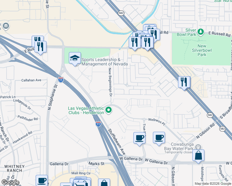 map of restaurants, bars, coffee shops, grocery stores, and more near 6224 Dan Blocker Avenue in Henderson