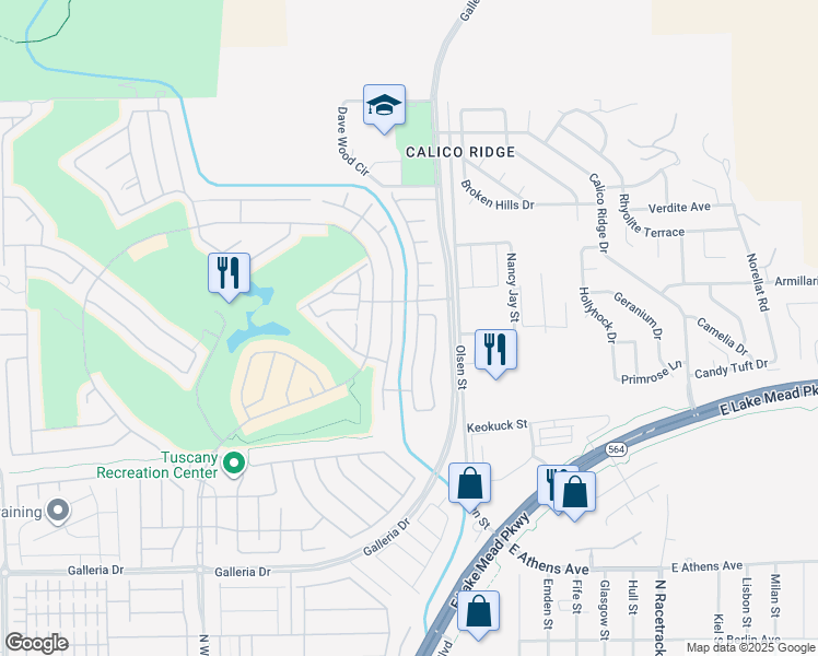 map of restaurants, bars, coffee shops, grocery stores, and more near 989 Via Gandalfi in Henderson
