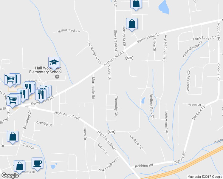 map of restaurants, bars, coffee shops, grocery stores, and more near 143 Vogler Drive in Winston-Salem