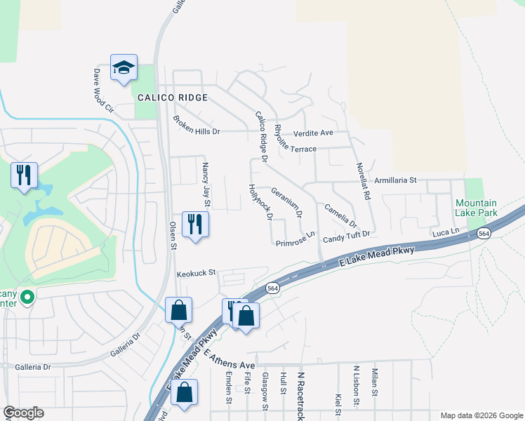 map of restaurants, bars, coffee shops, grocery stores, and more near 1045-1049 Hollyhock Drive in Henderson
