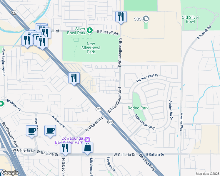 map of restaurants, bars, coffee shops, grocery stores, and more near 6947 Smiling Cloud Avenue in Henderson